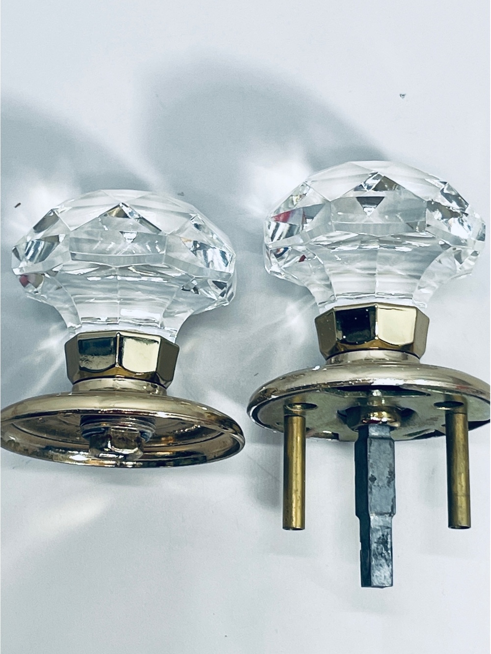 Vintage Baldwin Crystal Glass Door Knobs with Brass Base Set - Picture 3 of 8